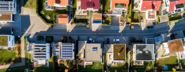 Residential neighborhood, aerial view, Baden Wurttemberg, Germany.