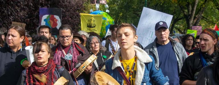 People marching for climate action in Winnipeg