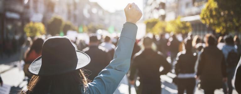 Woman in protest march