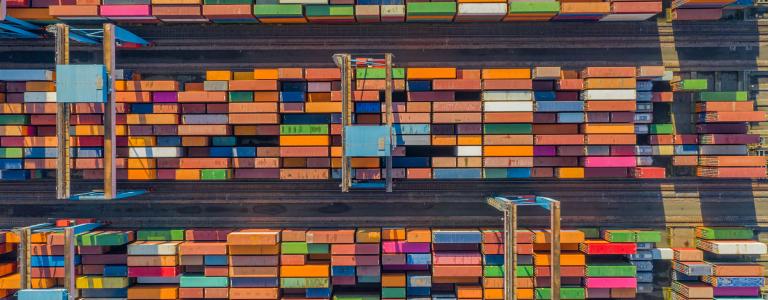 Stacked shipping containers at Hamburg, Germany port