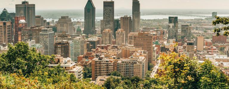 Photo of Montreal, Canada skyline on a lightly cloudy day