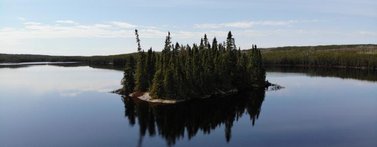 island in the middle of a freshwater lake