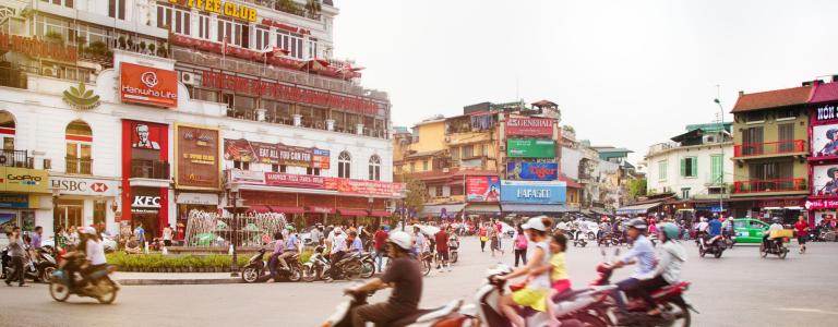 A busy roundabout in Hanoi