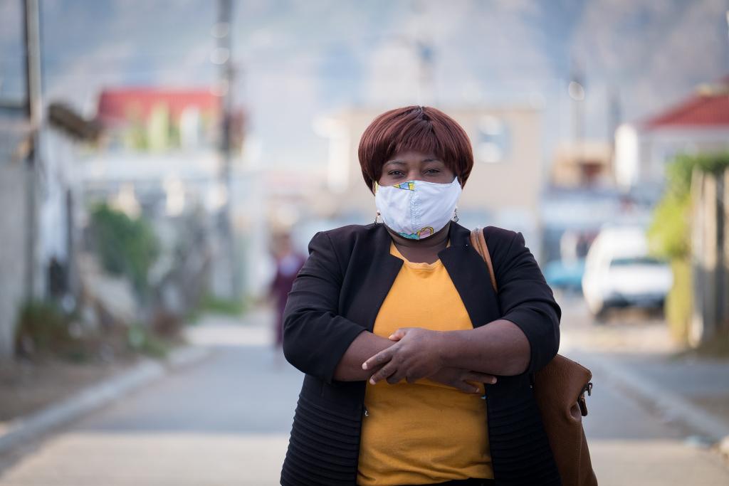 South African woman in health mask