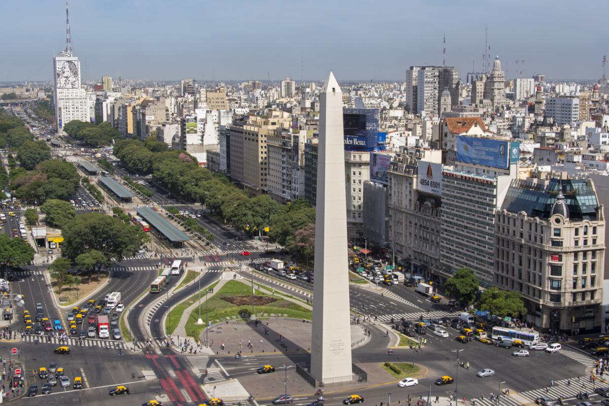 Birds eye of Avenida 9 de Julio in Buenos Aires, Argentina