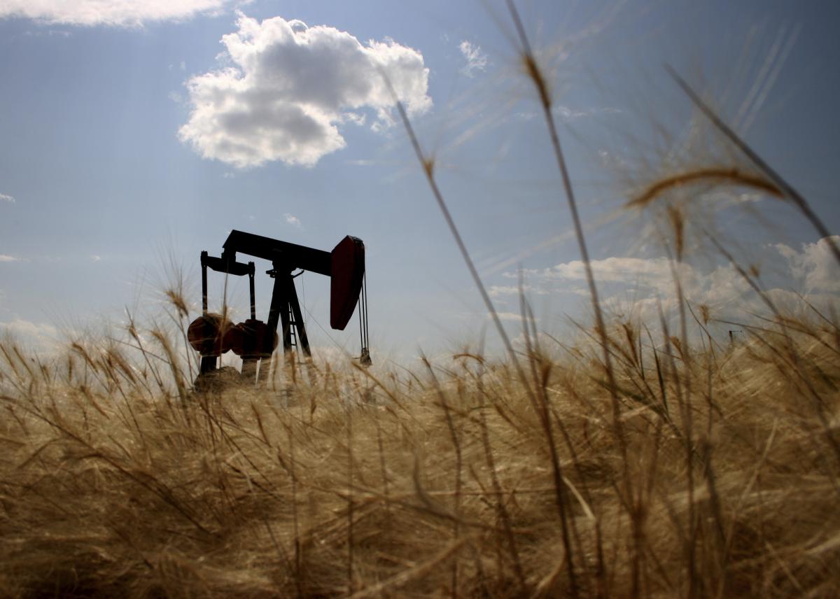 Oil rig in field